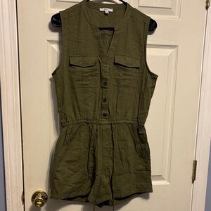 Olive Green Sleeveless Button-Up Romper